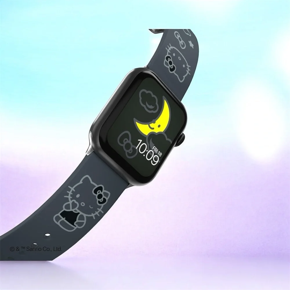 Hello Kitty Grey/Black Silicone Smartwatch Band with Character Accents